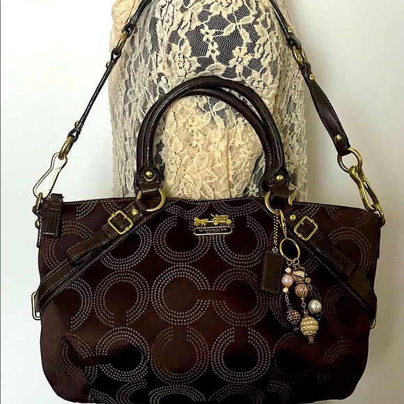 Coach Handbags - COACH Madison Sophia 15935 Dot Op Art Signature Satchel Shoulder Bag + Charm